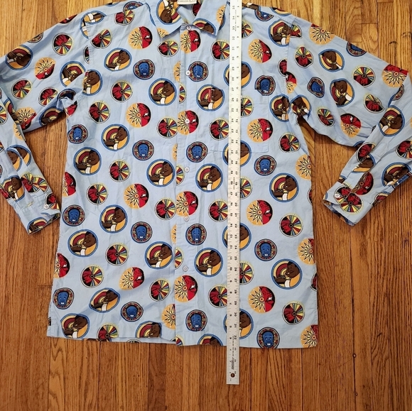 FUBU Platinum FAT Albert Mens Button Down Shirt Size L All Over Print Baby Blue - Picture 6 of 7